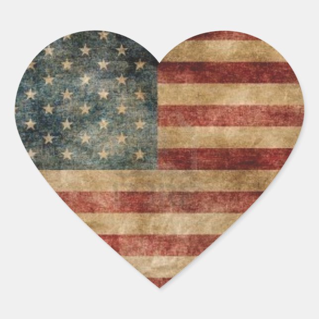 Vintage American Flag Heart Sticker (Front)