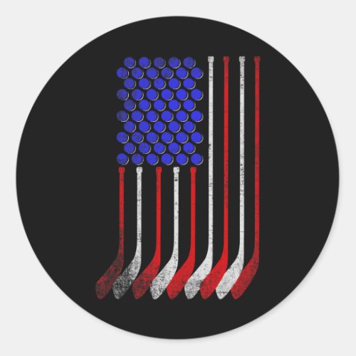 Vintage American Flag Hockey Apparel 4th July Men  Classic Round Sticker