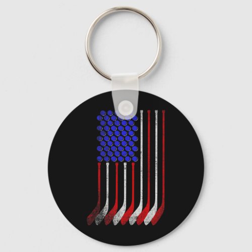 Vintage American Flag Hockey Apparel 4th July Men  Keychain