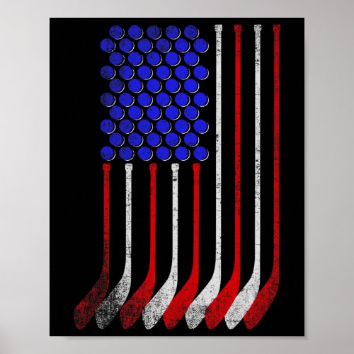 Vintage American Flag Hockey Apparel 4th July Men  Poster
