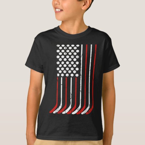 Vintage American Flag Hockey Apparel 4th July Men  T_Shirt