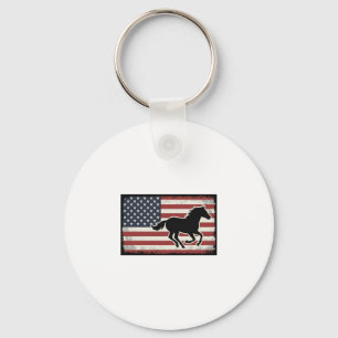 Vintage American Flag Horse Vector Art Design Keychain