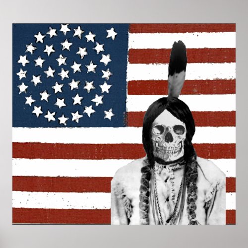 vintage american flag indian skull poster