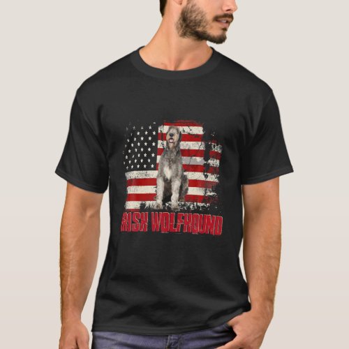 Vintage American Flag Irish Wolfhound Dog Lover T_Shirt