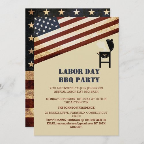 Vintage American Flag Labor Day BBQ Party  Invitation