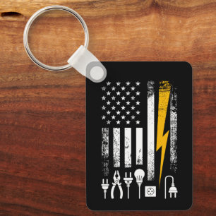 Vintage American Flag Lineman Electrician Tools Keychain