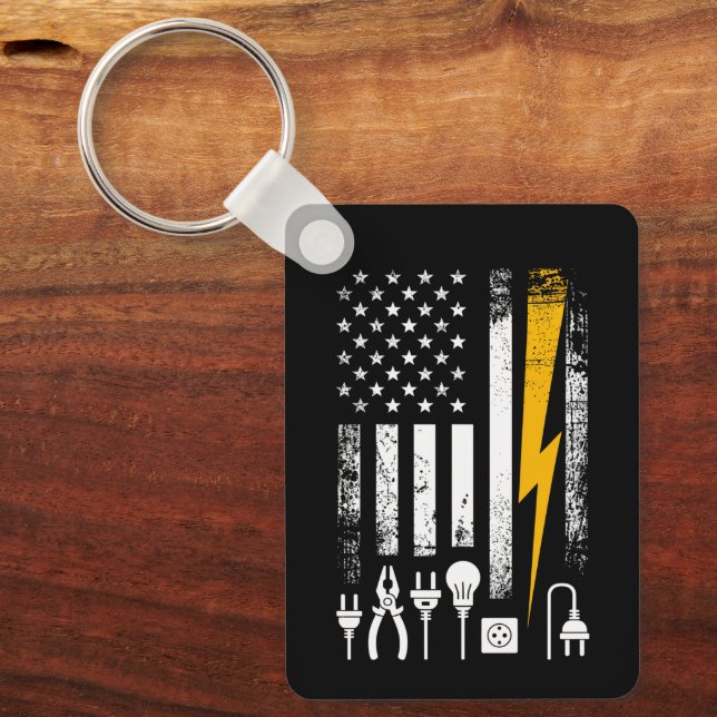 Vintage American Flag Lineman Electrician Tools Keychain (Front)