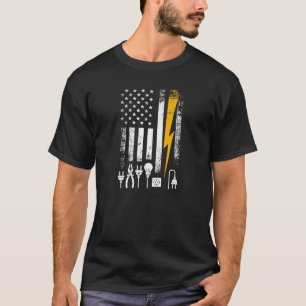 Vintage American Flag Lineman Electrician Tools T-Shirt