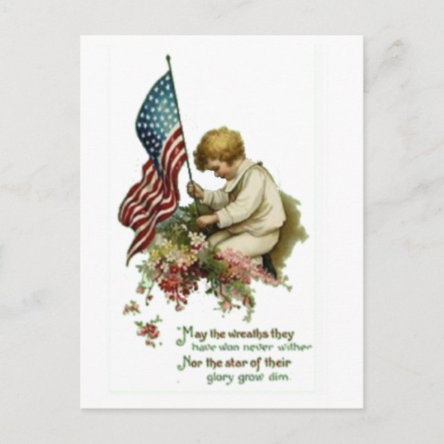 Vintage American Flag Little Boy Postcard (Front)