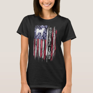 Vintage American Flag Love Shiba Inu Dog Silhouett T-Shirt