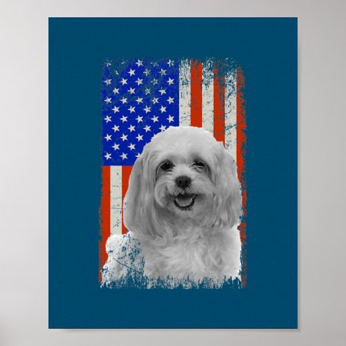 Vintage American Flag Maltese Dog Dad Mom Puppy Poster