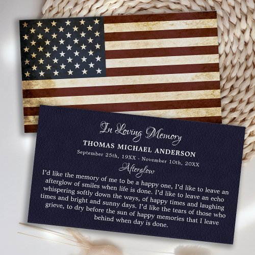 Vintage American Flag Memorial Funeral Prayer Card