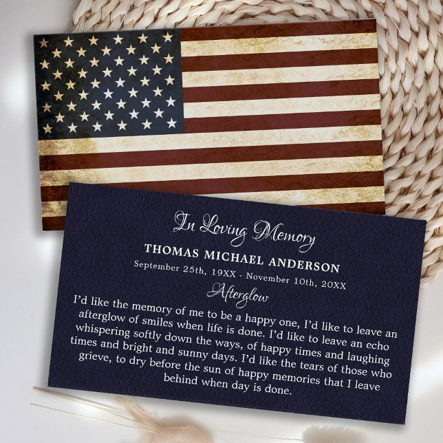 Vintage American Flag Memorial Funeral Prayer Card (Creator Uploaded)