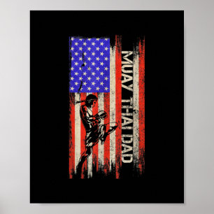 Vintage American Flag MMA Muay Thai Fighter Dad Poster