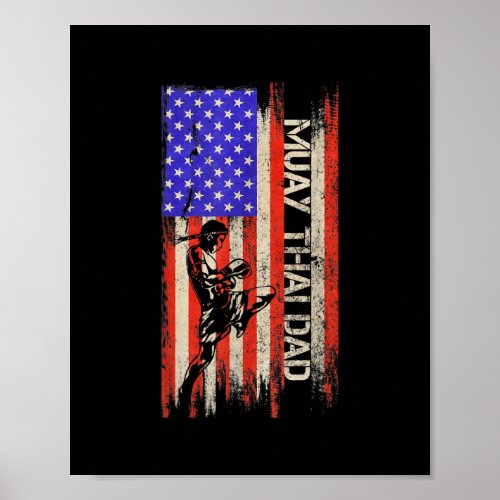 Vintage American Flag MMA Muay Thai Fighter Dad Poster