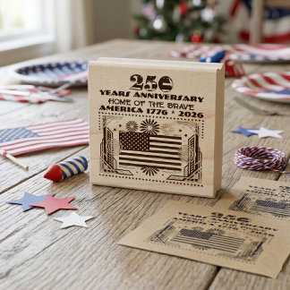 Vintage American Flag Motif 250 Years Anniversary  Rubber Stamp
