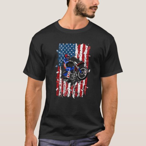 Vintage American Flag Motocross Patriotic Us Flag  T_Shirt