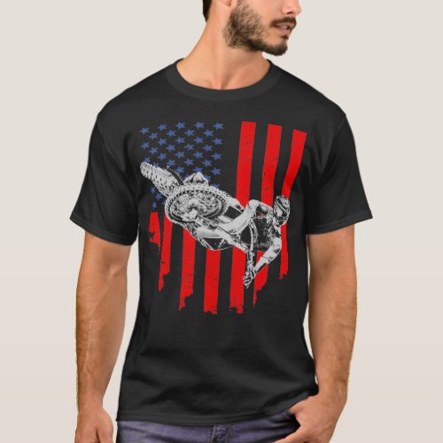 Vintage American Flag Motocross  T_Shirt