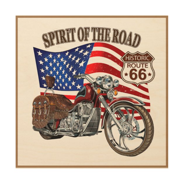 Vintage American Flag Motorcycle Route 66 Wood Wall Art | Zazzle
