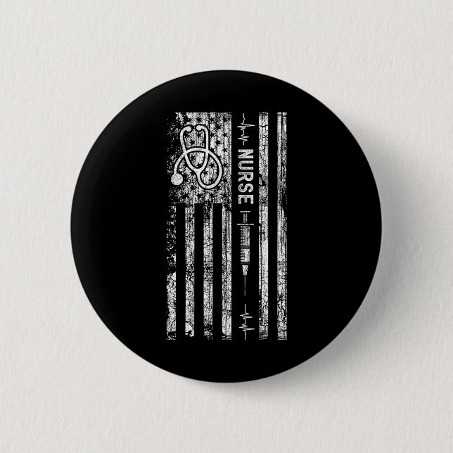 Vintage American Flag Nurse  Button (Front)