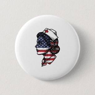 Vintage American Flag Nurse Profile Vector Design_ Button