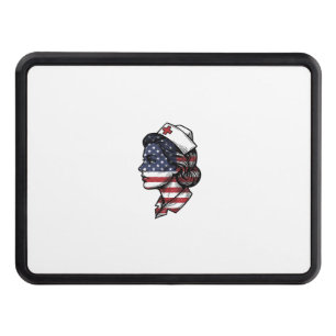 Vintage American Flag Nurse Profile Vector Design_ Hitch Cover
