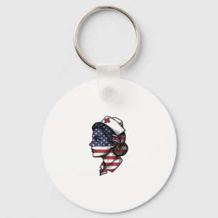 Vintage American Flag Nurse Profile Vector Design_ Keychain