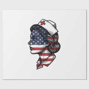 Vintage American Flag Nurse Profile Vector Design_ Wrapping Paper