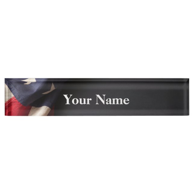 Vintage American Flag on Chalkboard Desk Name Plate (Front)
