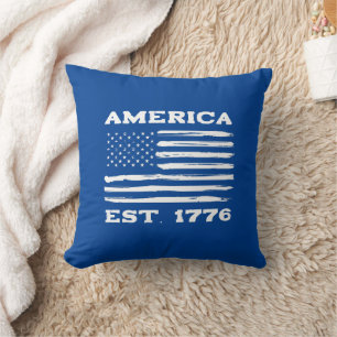 Vintage American Flag on Deep Blue Throw Pillow