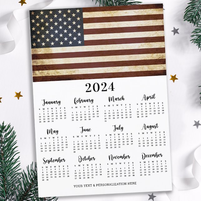 Vintage American Flag Patriotic 12 Month Calendar Holiday Card (Creator Uploaded)