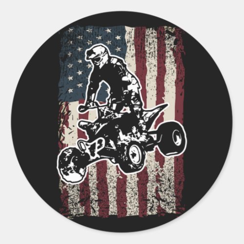 Vintage American Flag Patriotic Quad Bike Rider Classic Round Sticker