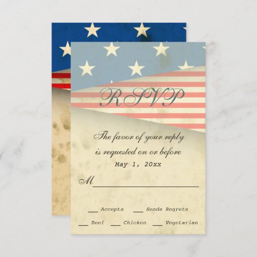 Vintage American Flag Patriotic Wedding RSVP Card