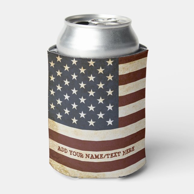 Vintage American Flag Personalized Can Cooler (Can Front)