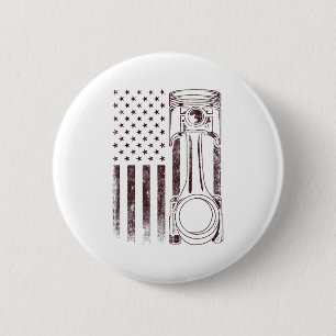 Vintage American Flag Piston Funny Muscle Car Mech Button