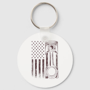 Vintage American Flag Piston Funny Muscle Car Mech Keychain