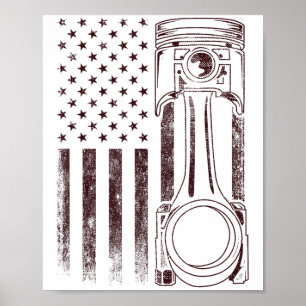 Vintage American Flag Piston Funny Muscle Car Mech Poster