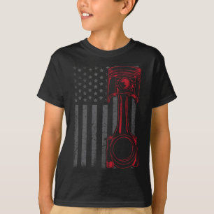 Vintage American Flag Piston Funny Muscle Car Mech T-Shirt