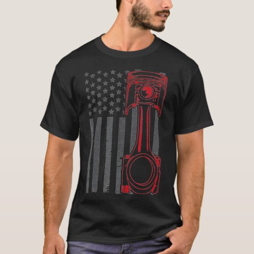 Vintage American Flag Piston Funny Muscle Car Mech T_Shirt