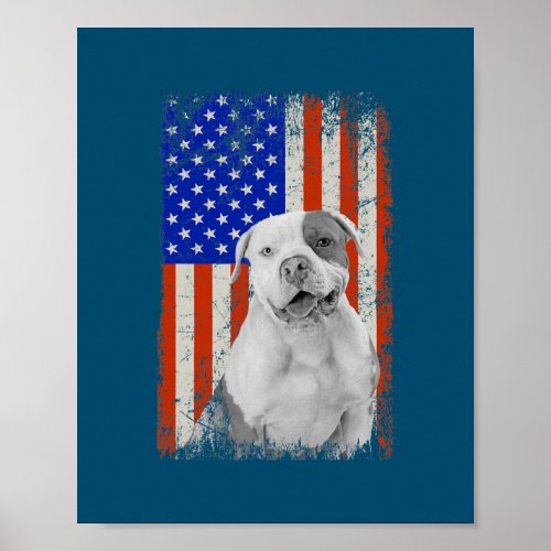 Vintage American Flag Pitbull Dog Dad Mom Puppy Poster