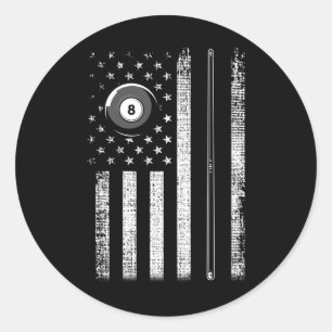 Vintage American Flag Pool Stick Billiards 8 Ball Classic Round Sticker