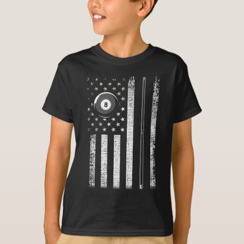 Vintage American Flag Pool Stick Billiards 8 Ball T_Shirt