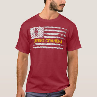 Vintage American Flag Proud Skiing Grandpa Skier T-Shirt