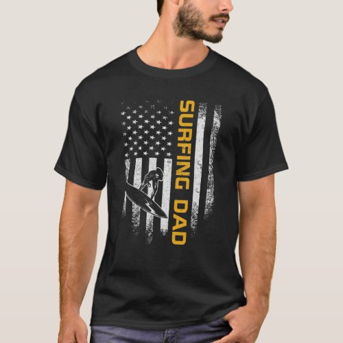 Vintage American Flag Proud Surfing Dad Surfer Sil T_Shirt