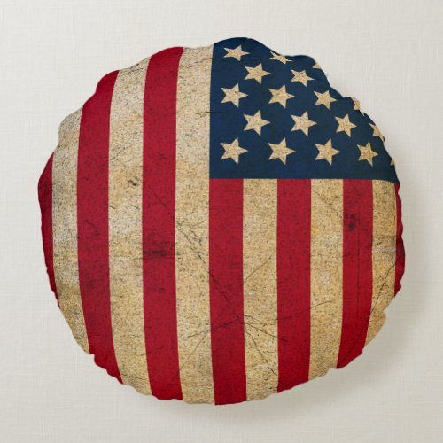 Vintage American Flag Round Pillow