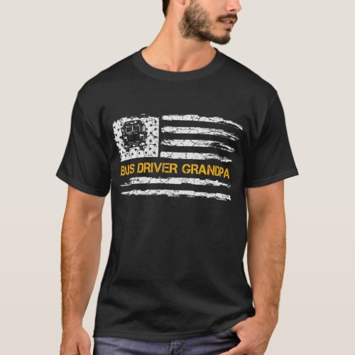 Vintage American Flag School Bus Driver Grandpa T_Shirt