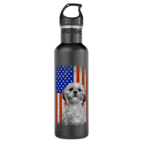 Vintage American Flag Shih Tzu Dog Dad Mom Puppy Stainless Steel Water Bottle