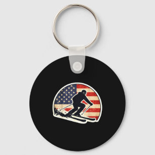 Vintage american flag skier silhouette retro skiin keychain