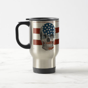 Vintage American Flag Skull Travel Mug