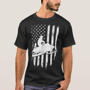 Vintage American Flag Snowmobiling Snowmobile Ride T-Shirt